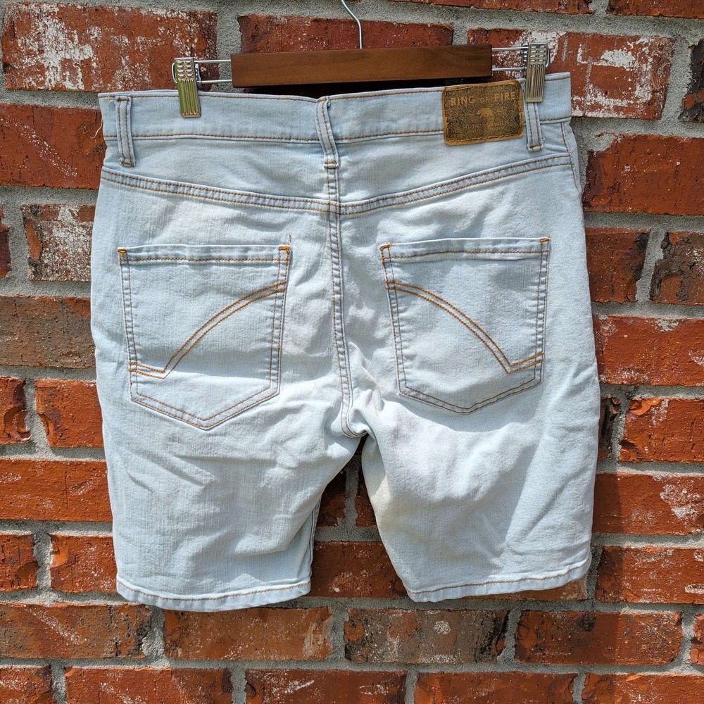Ring of Fire Denim‎ Shorts Mens 33 Light Blue Distressed Stretch RYB0990
